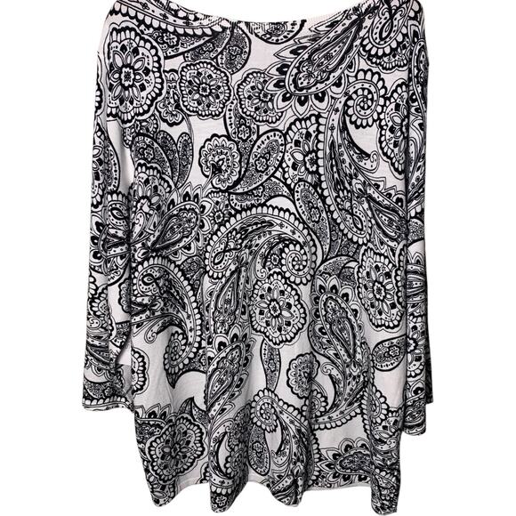 NWT Chico's Sweater Women's Sz 4 (2X) Pullover Monochrome Line Paisley Boat Neck - Picture 3 of 8